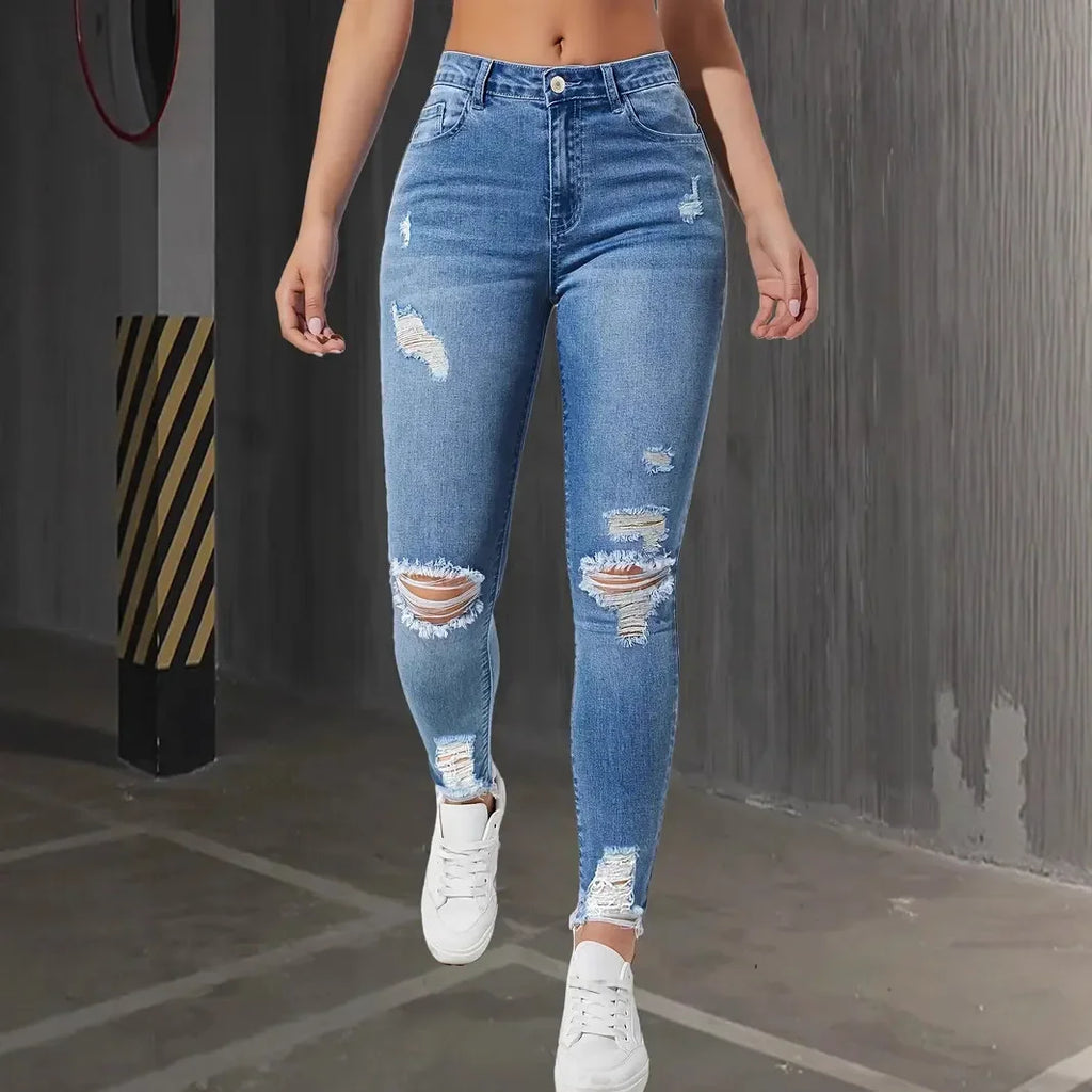 Jean Skinny déchiré taille haute pour femmes
