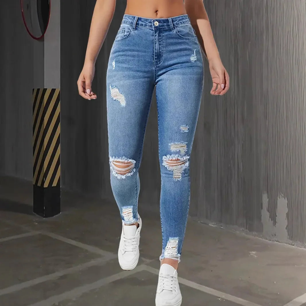 Jean Skinny déchiré taille haute pour femmes