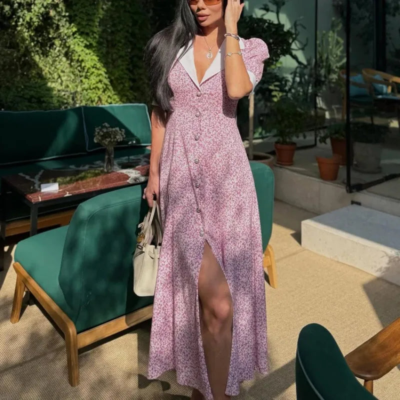Robe maxi femme à imprimé floral contrasté pour femmes