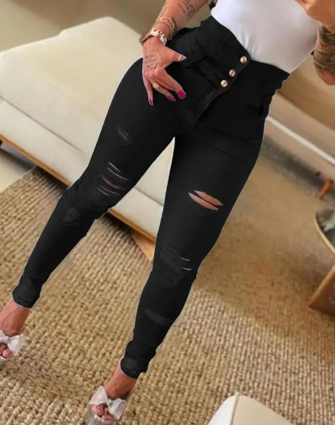 Jean Déchiré Femme – Taille Haute et Coupe Décontractée