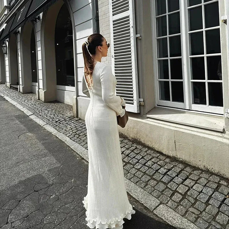 Robe Longue Femme – Plis et Volants
