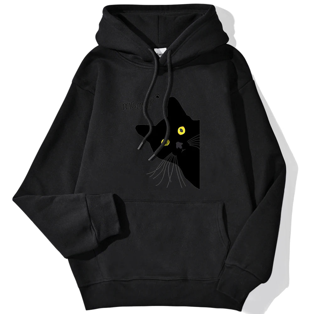 Sweat à capuche imprimé chat noir Meow pour femmes
