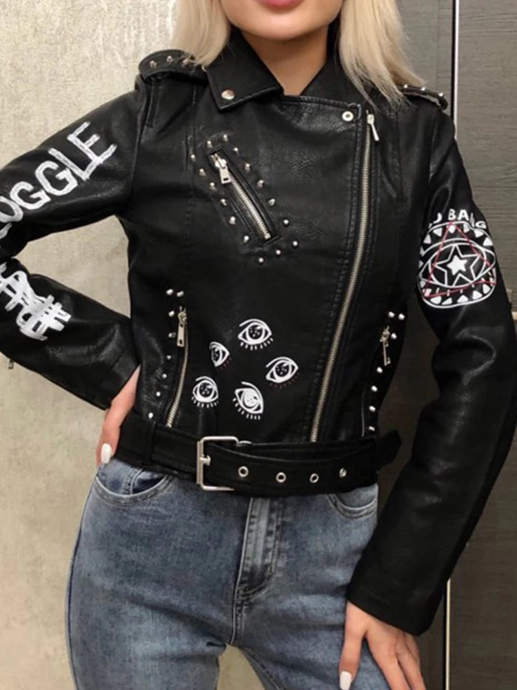 Veste courte en cuir Pu  pour femmes