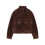Veste en faux daim à col montant et manches longues pour femmes