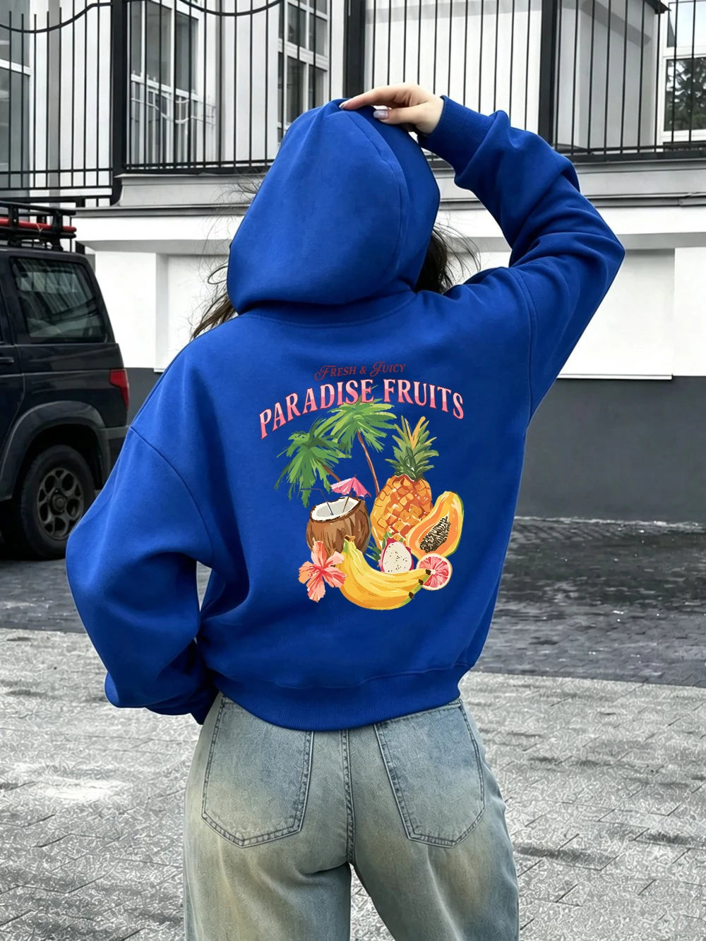 Sweat à capuche imprimé fruits du paradis frais et juteux pour femmes