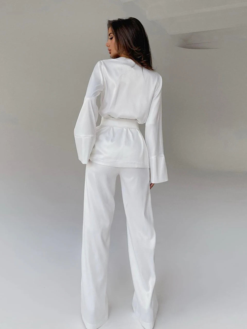 Pyjama en Satin, de couleur unie pour femmes