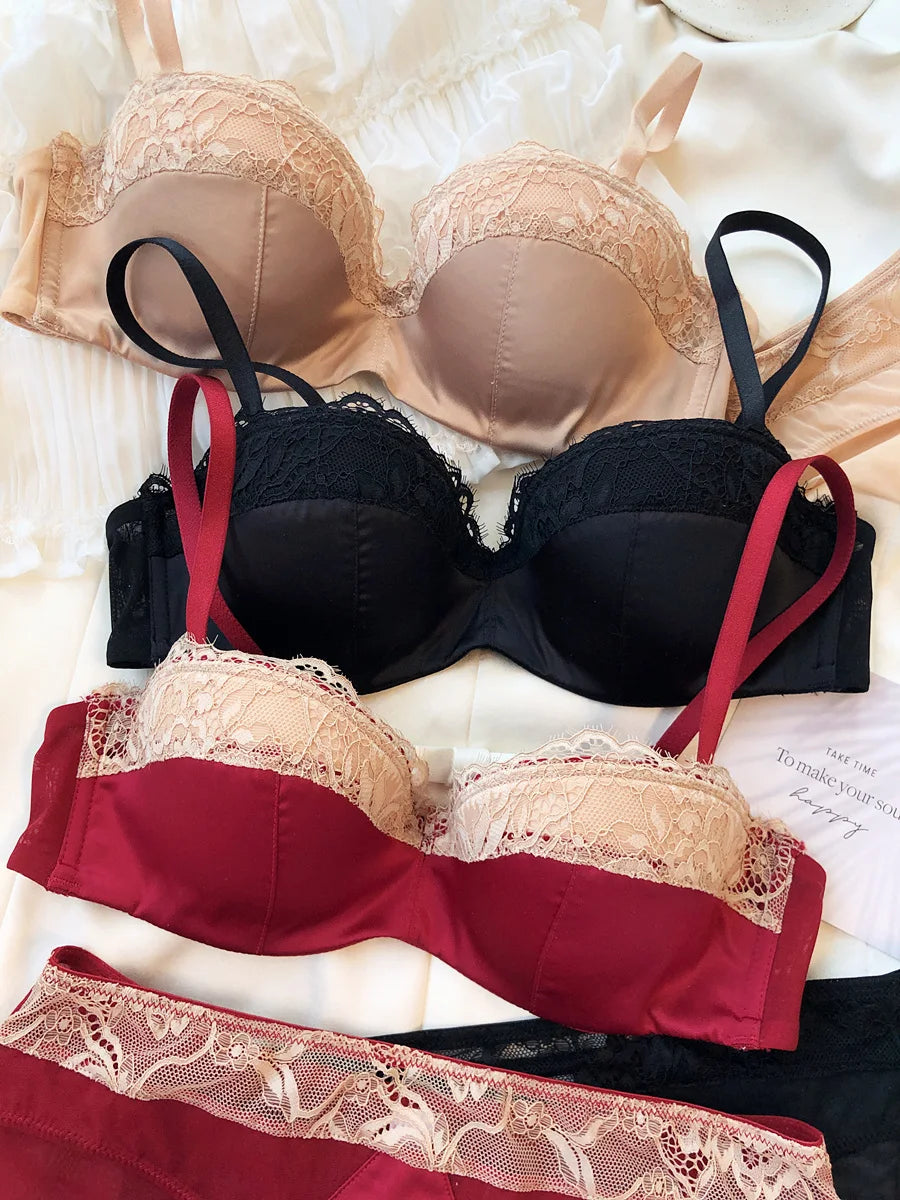 Ensemble soutien-gorge push-up à demi-bonnet et culotte pour femmes