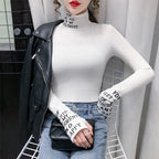 T-shirt à manches longues et col roulé en coton pour femmes