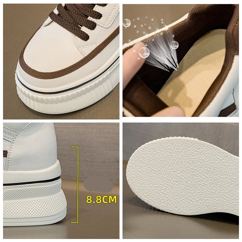 Baskets compensées en cuir véritable pour femmes