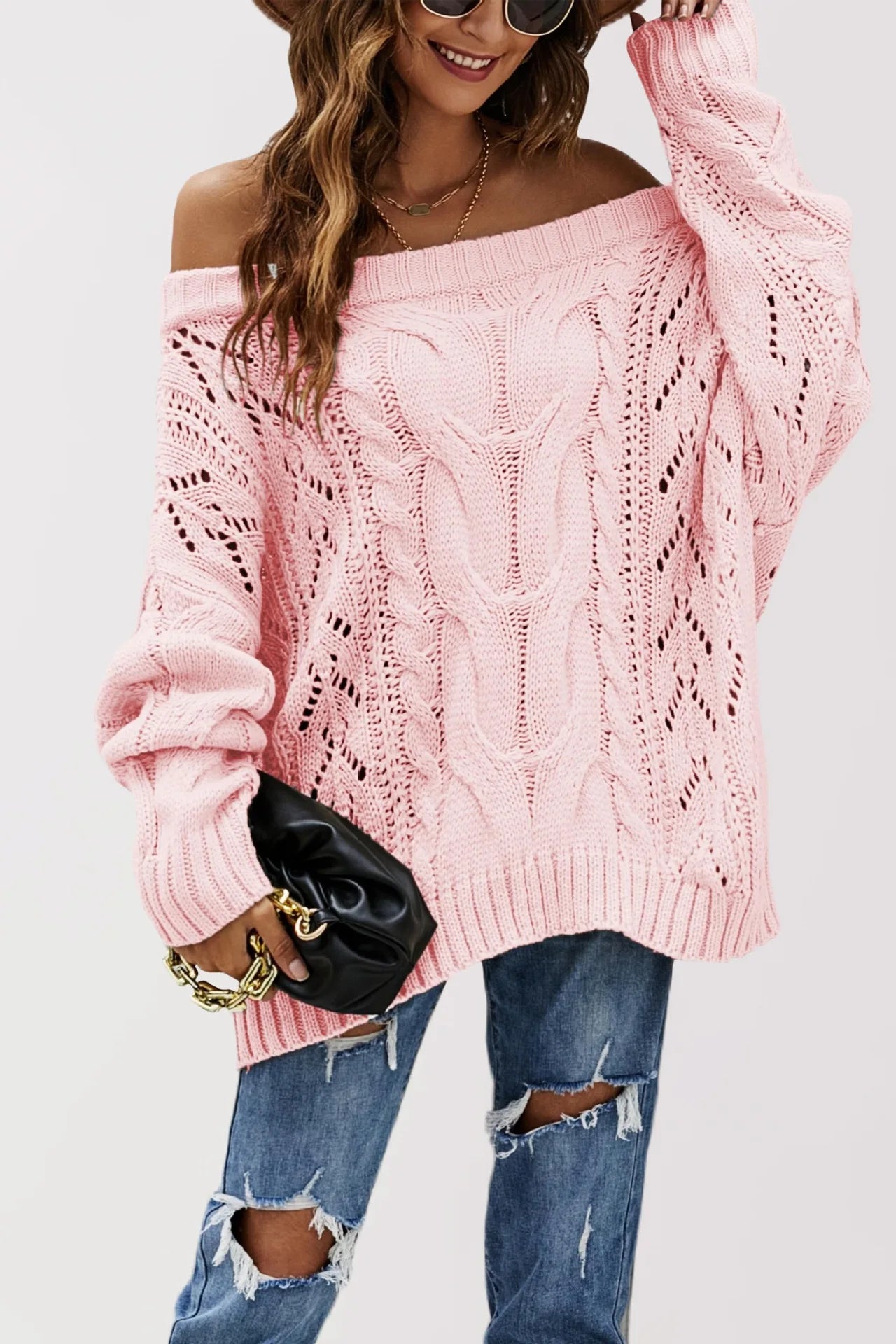 Pull tricoté à manches lanternes pour femmes