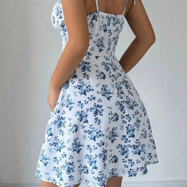 Robe courte à bretelles florale pour femmes