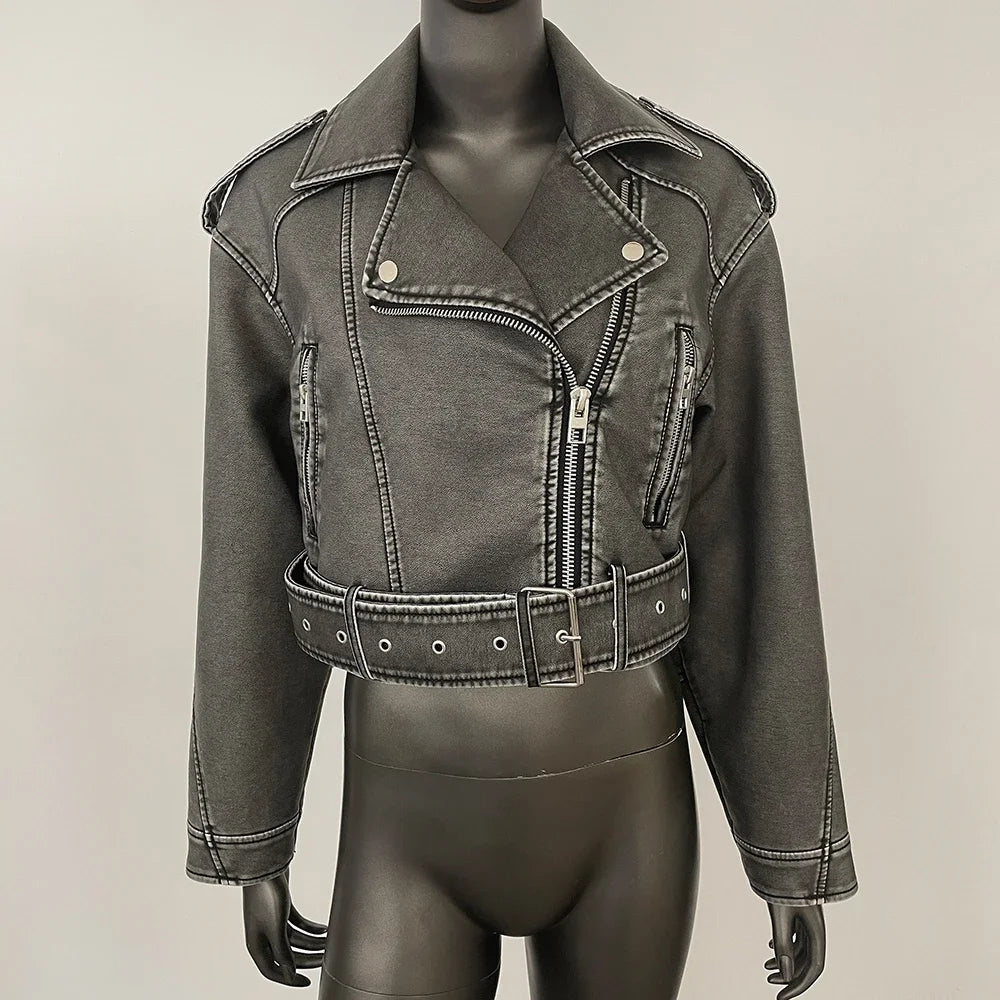 Veste courte en faux cuir pour femmes