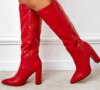 Botte en cuir verni pointu talons fins fermeture éclair pour femmes