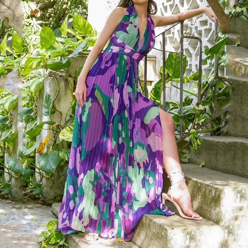 Robe longue fendue taille haute pour femmes