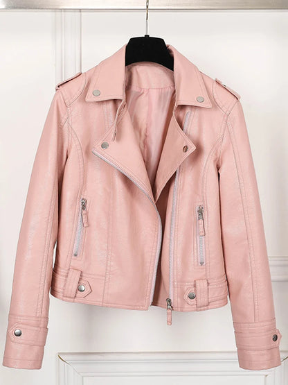 Veste biker femme beige en simili cuir