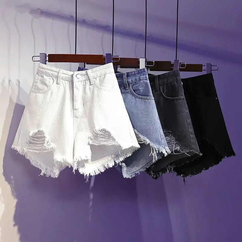 Short en Jean blanc taille haute pour femmes