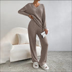 Ensembles 2 pièces pantalons décontractés à jambe droite + hauts élégants en maille à rayures  pour femmes