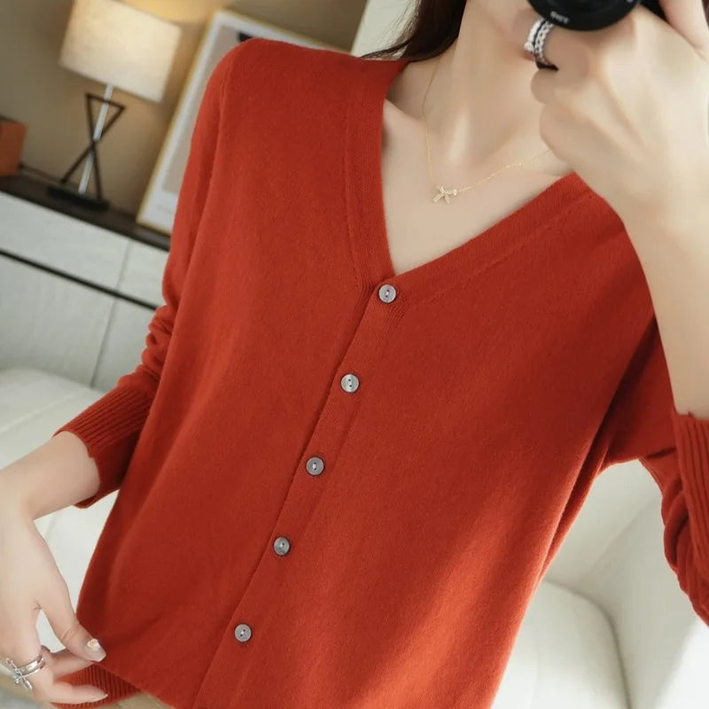 Cardigan tricoté à manches longues et col en v pour femmes