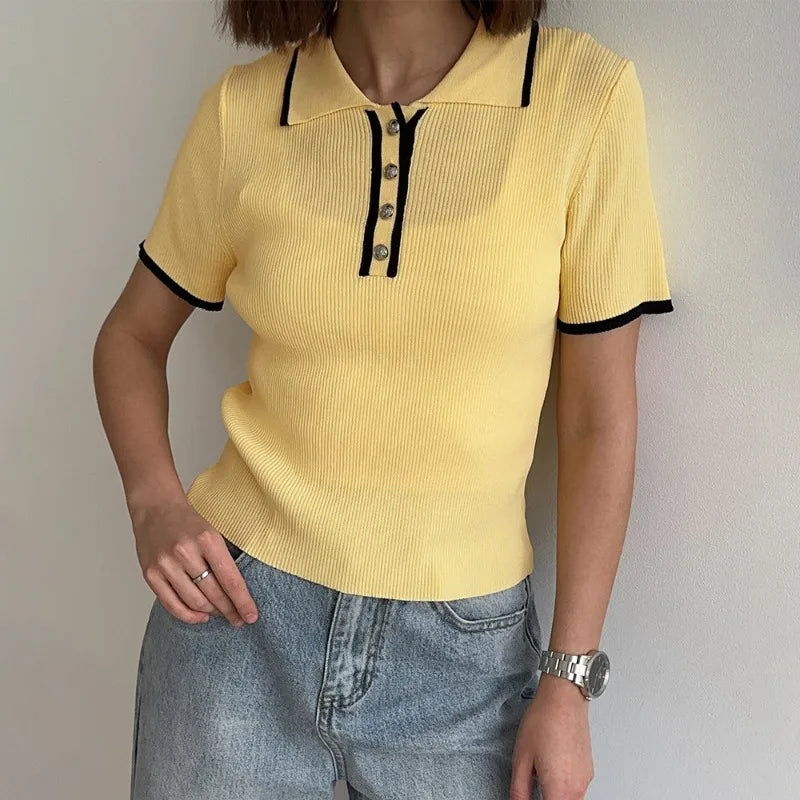 T-shirts d'été en maille côtelée pour femmes