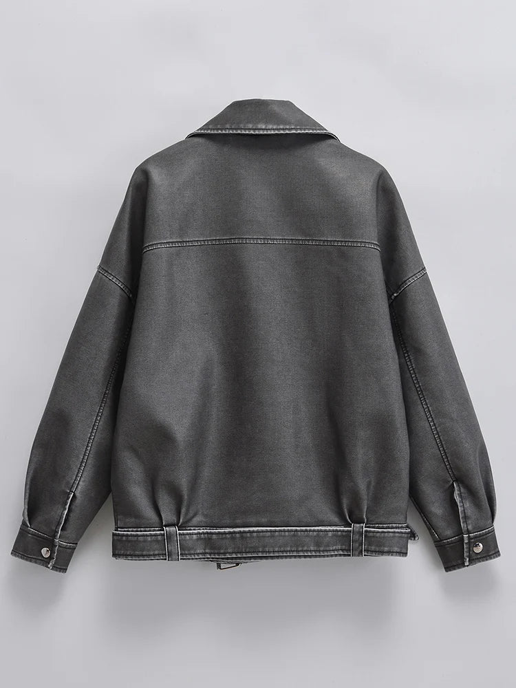 Veste ample rétro Pu Faux cuir pour femmes