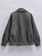 Veste ample rétro Pu Faux cuir pour femmes