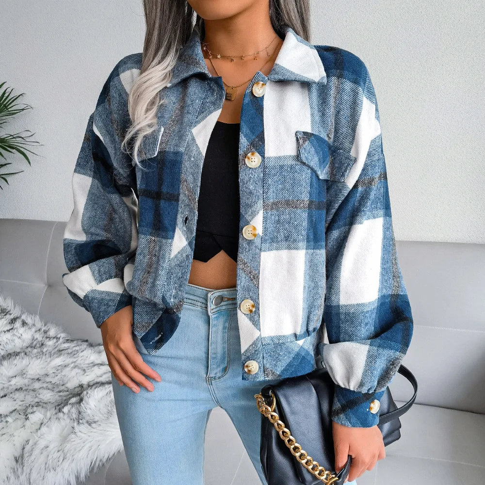 Veste en laine à carreaux pour femmes