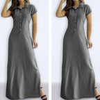 Robe longue en jean décontractée à col de chemise pour femmes