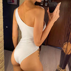 Maillot de bain une pièce à paillettes brillantes et asymétriques pour femmes