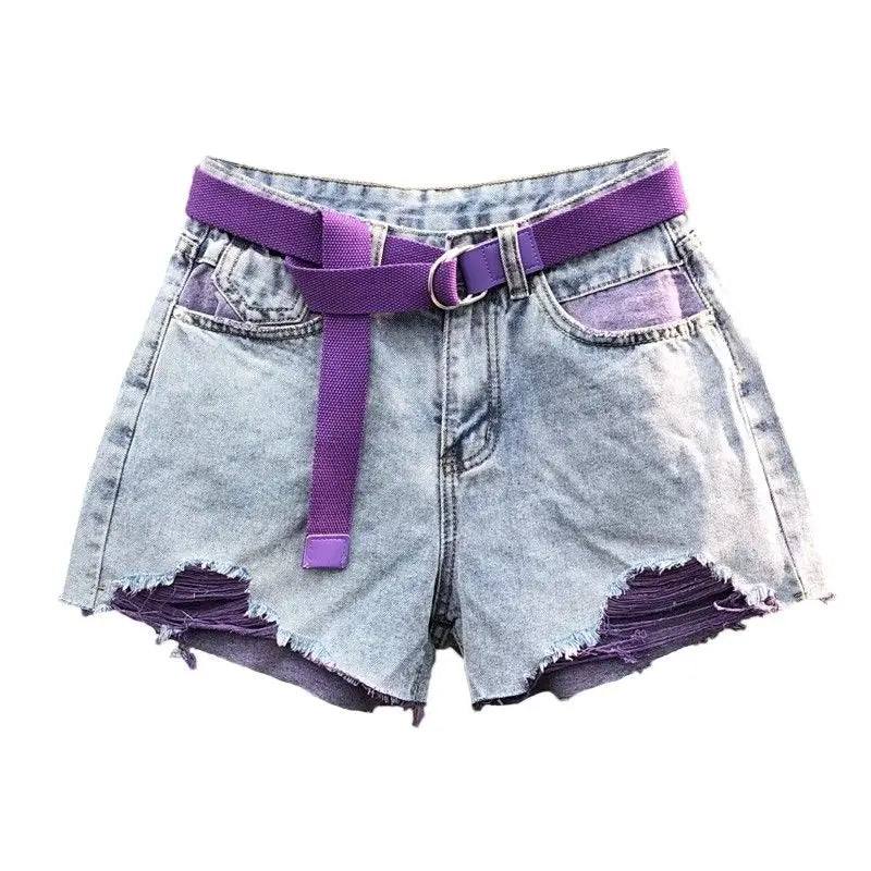 Short en jean déchiré taille haute pour femmes