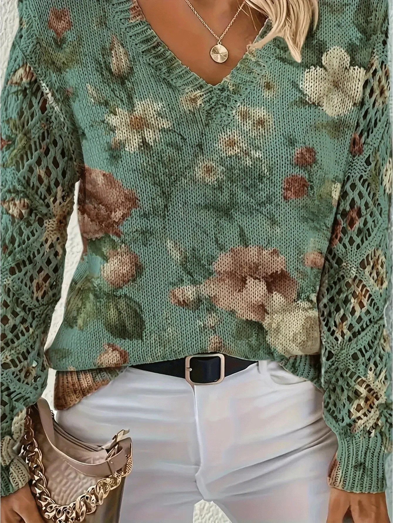 Pull à manches longues et col en v pour femmes