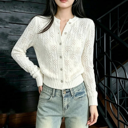 Cardigan Court Ajouré Femme – Style Coréen
