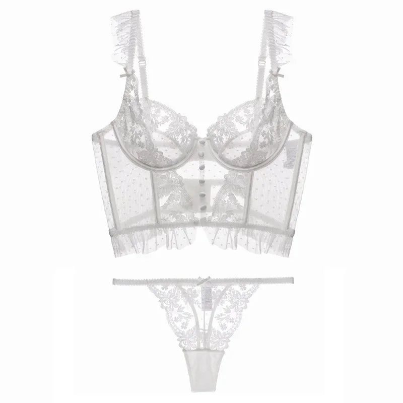 Ensemble de lingerie soutien-gorge d'été en dentelle fine et respirante et string pour femmes