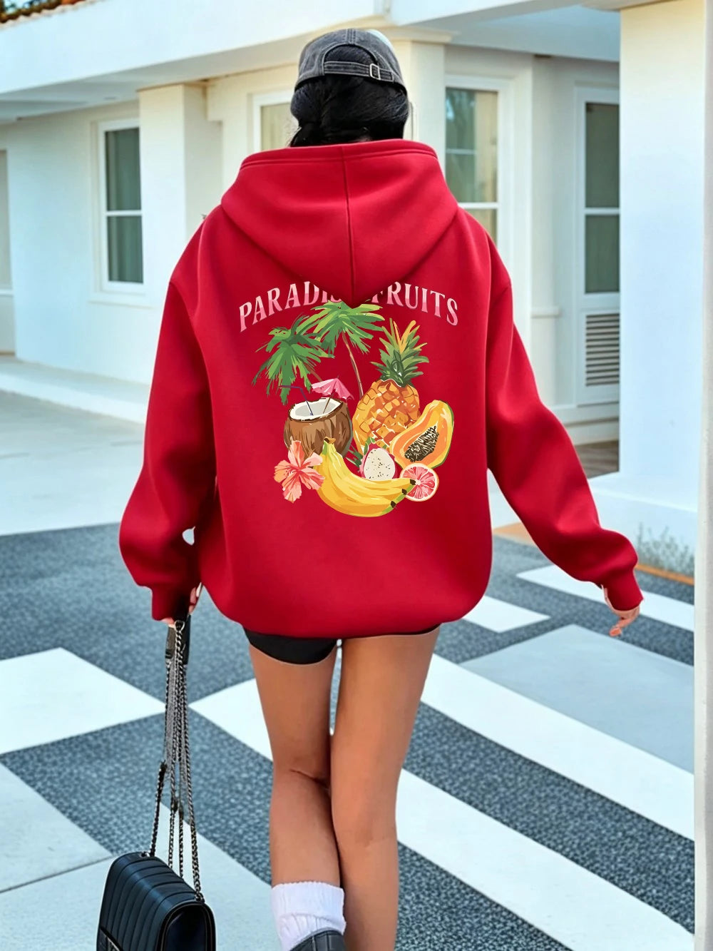 Sweat à capuche imprimé fruits du paradis frais et juteux pour femmes