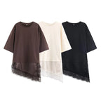 T-shirt en dentelle patchwork pour femmes