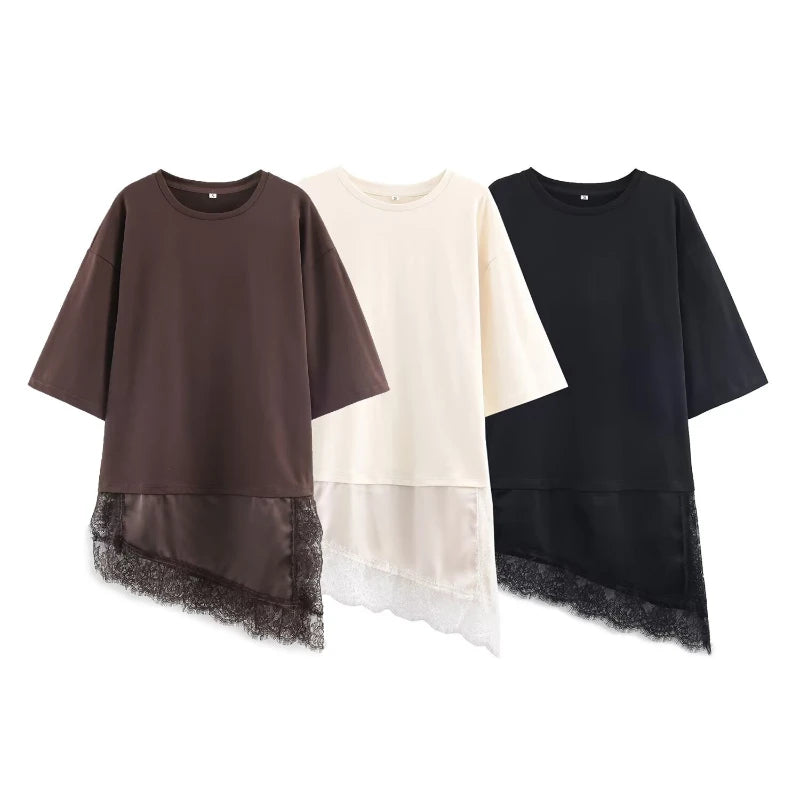 T-shirt en dentelle patchwork pour femmes