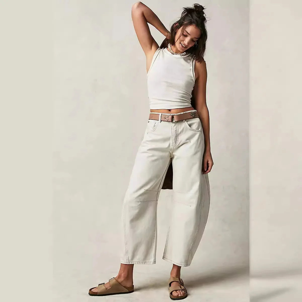 Pantalon en jean délavé taille mi-basse pour femmes