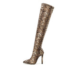Bottes au-dessus du genou à bout pointu en cuir de serpent pour femmes