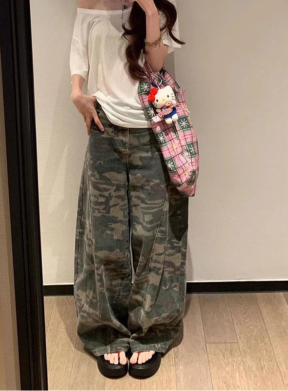 Pantalon en jean vert militaire pour femmes