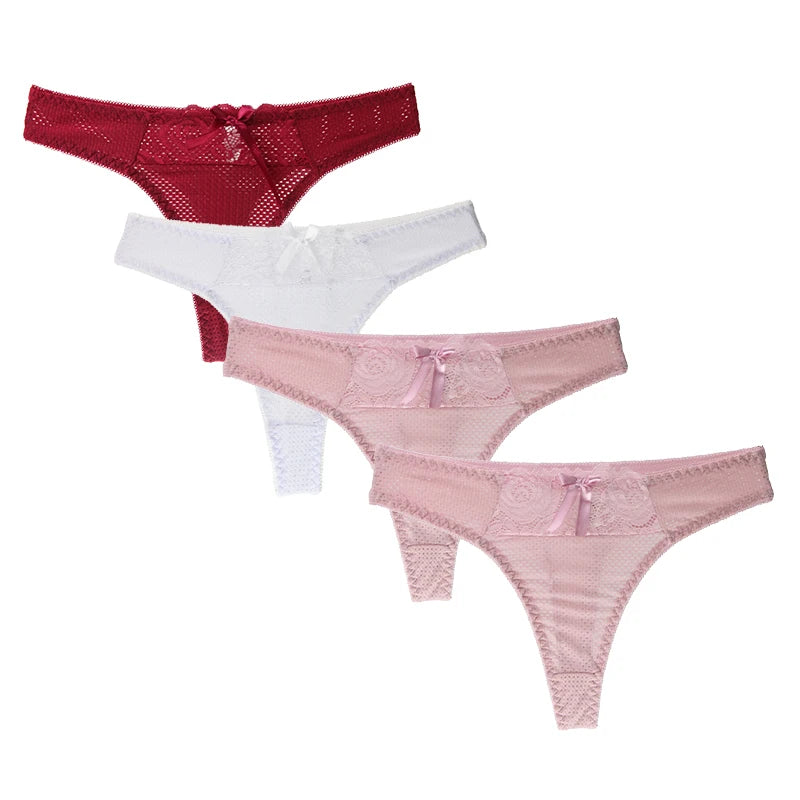 Lot de 4 strings sexy en soie glacée pour femmes