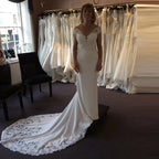 Robe de mariée sirène à manches courtes et dos illusion pour femmes