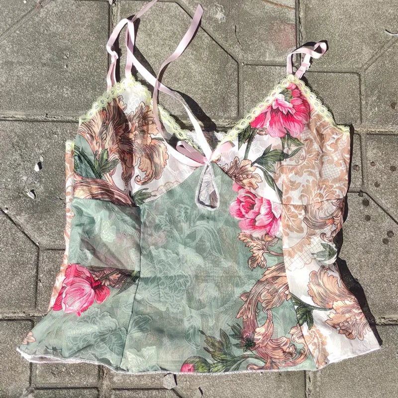 Débardeur en maille transparente à imprimé floral pour femmes