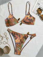 Maillot de bain deux pièces imprimé à coupe haute pour femmes