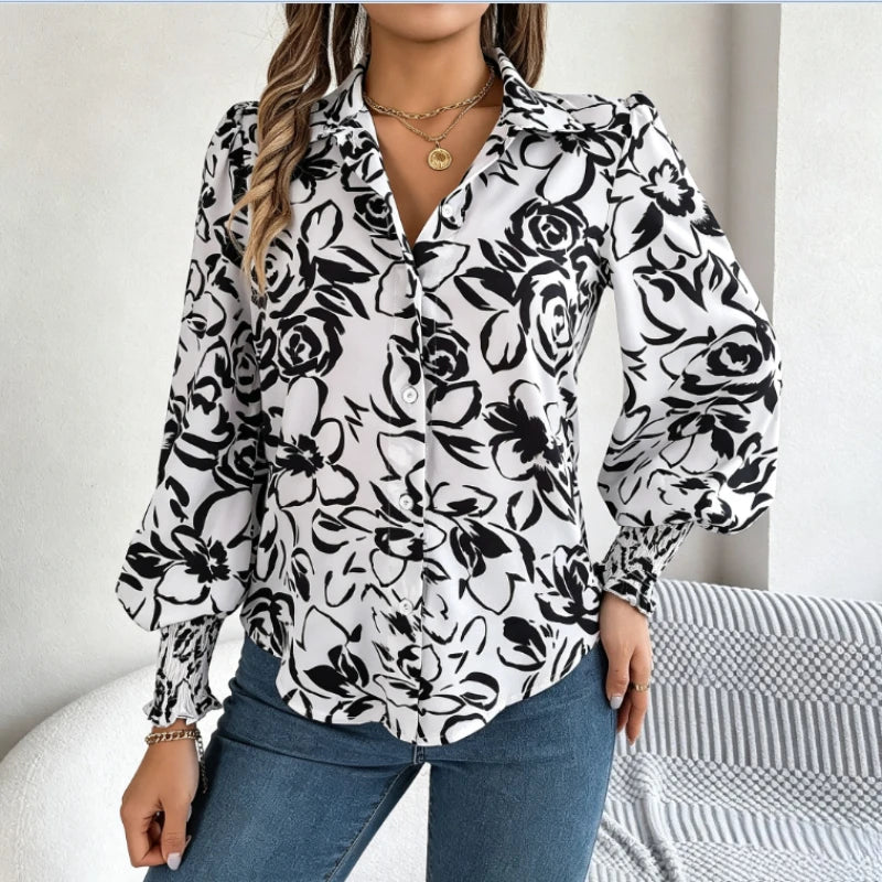 Chemisier Fleuri Femme – Col à Revers Élégant