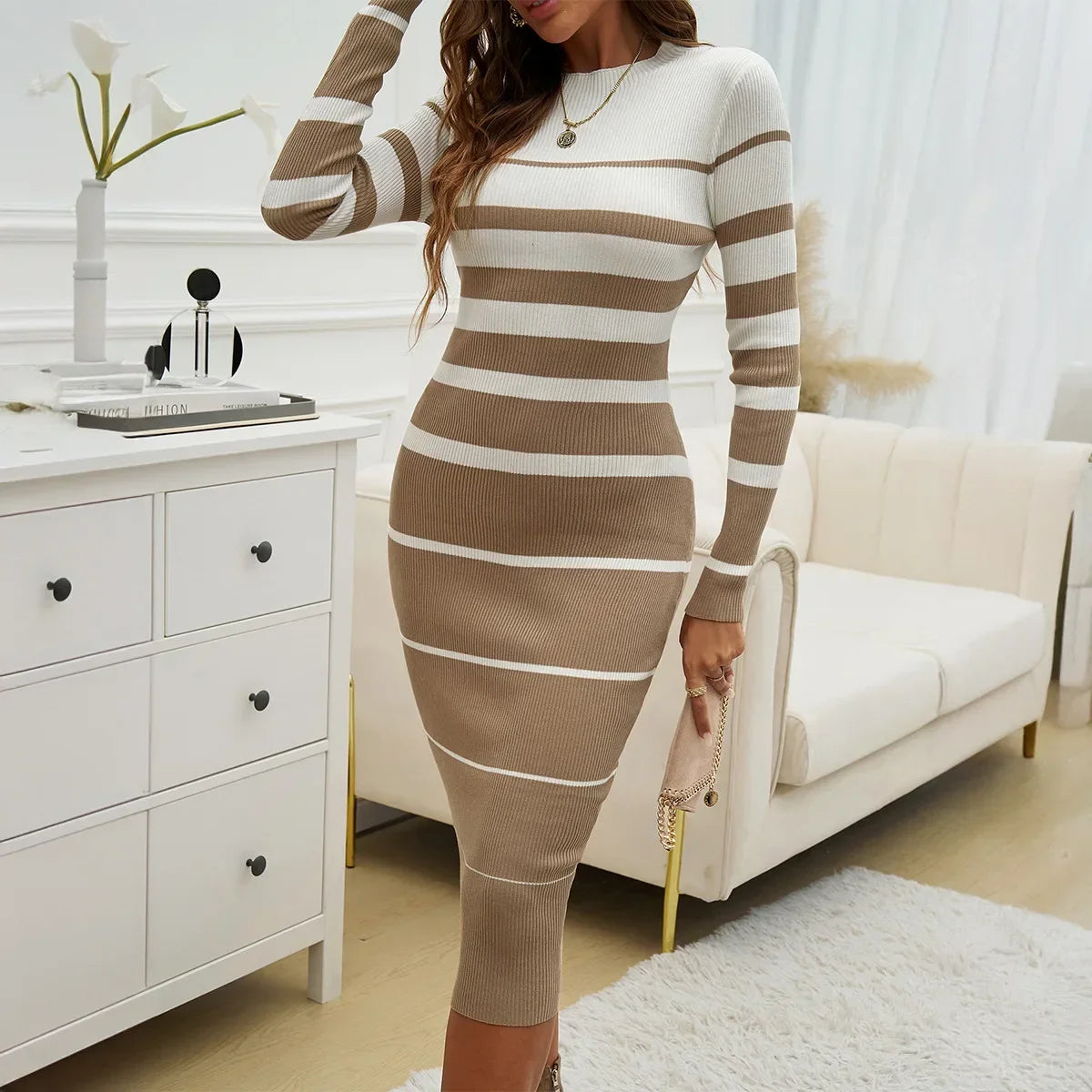Robe à manches longues tricot pour femmes