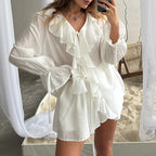 Ensembles deux pièces Cardigan à lacets, petit haut + short pour femmes