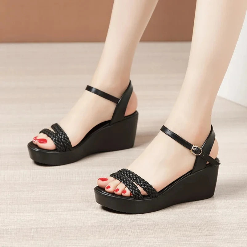 Sandales à bout ouvert pour femmes talon chaussures d'été femme talon compensé femme plate-forme