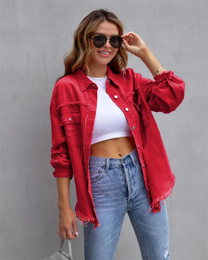 Veste en jean style chemise pour femmes