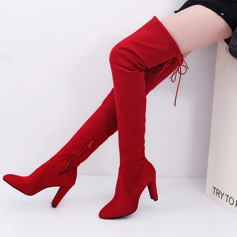 Bottes cuissardes à talon épais pour femmes
