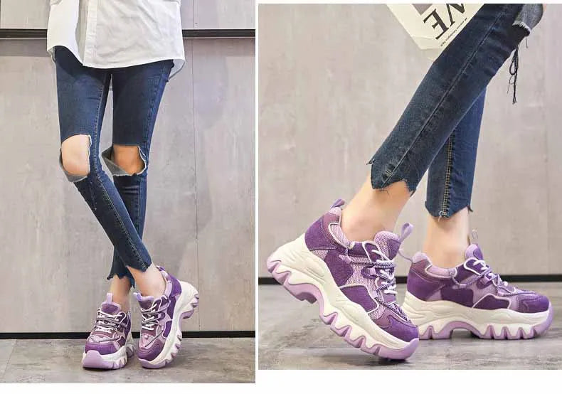 Baskets en maille daim en cuir véritable pour femmes
