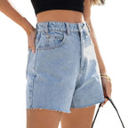 Shorts en jean taille haute à jambes larges pour femmes